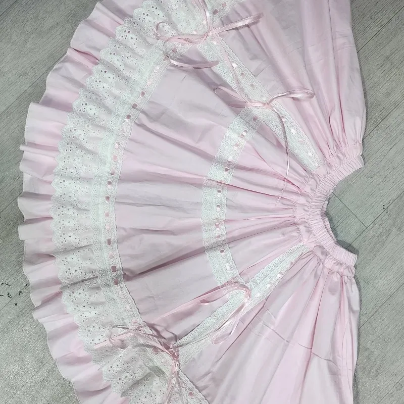 Japanese Design Pink Cute Sweet Lolita Pure Cotton Women's Bottoming Skirt Autumn Winter New Lace Trim Bow Half Skirts Ladies