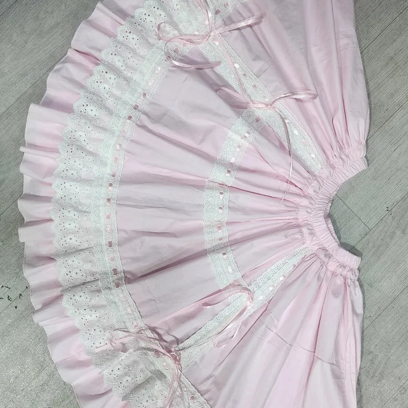 Japanese Design Pink Cute Sweet Lolita Pure Cotton Women's Bottoming Skirt Autumn Winter New Lace Trim Bow Half Skirts Ladies