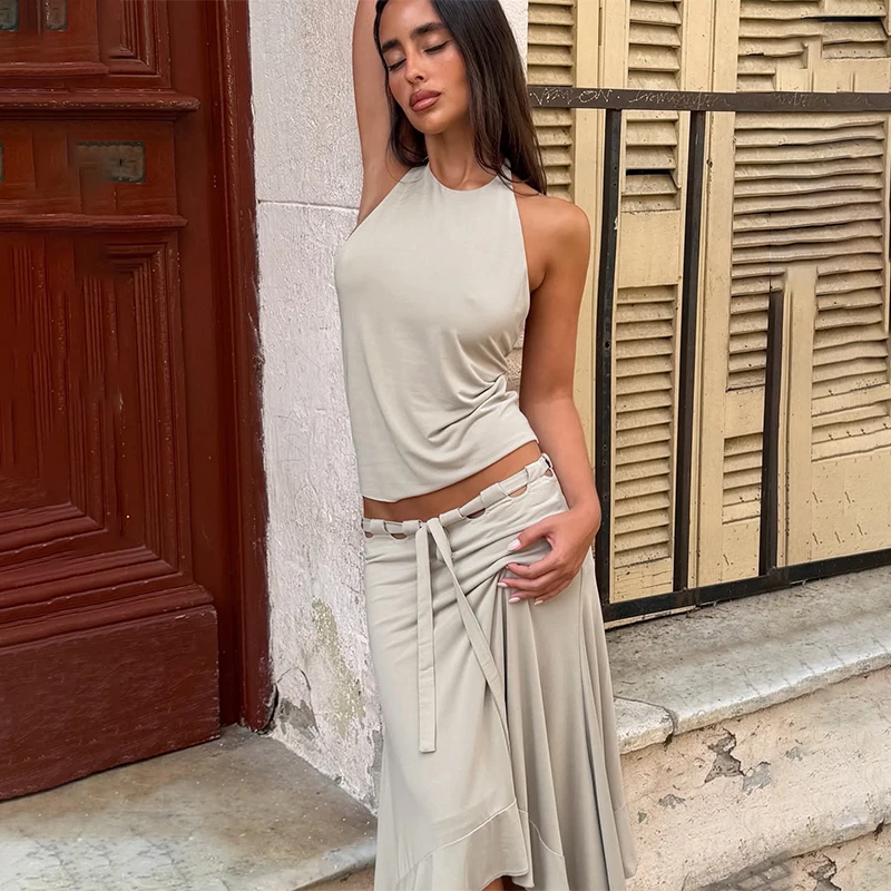 TARUXY Fashion Irregular Lace Up Skirt Women's Solid Slim Sexy Commuter Casual Skirt 2026Summer New Female Party Vacation Skirt