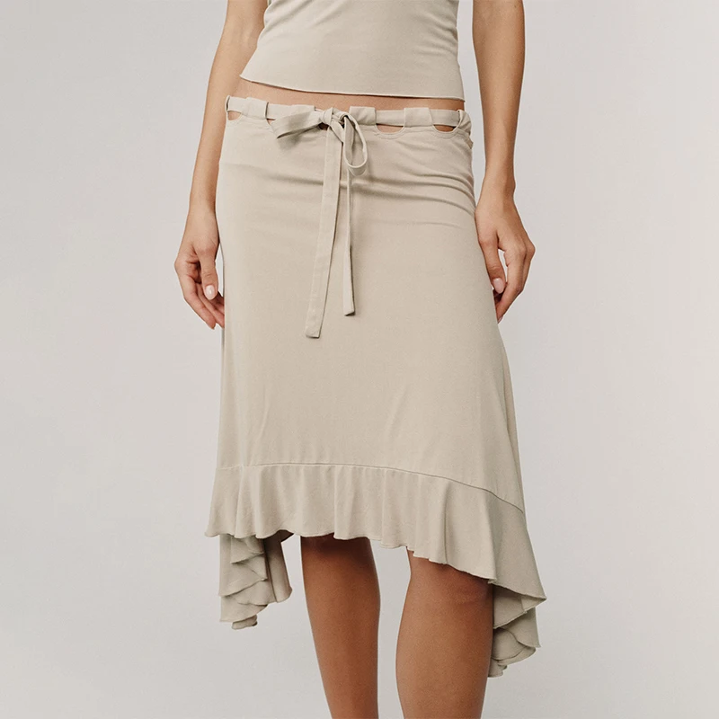 TARUXY Fashion Irregular Lace Up Skirt Women's Solid Slim Sexy Commuter Casual Skirt 2026Summer New Female Party Vacation Skirt