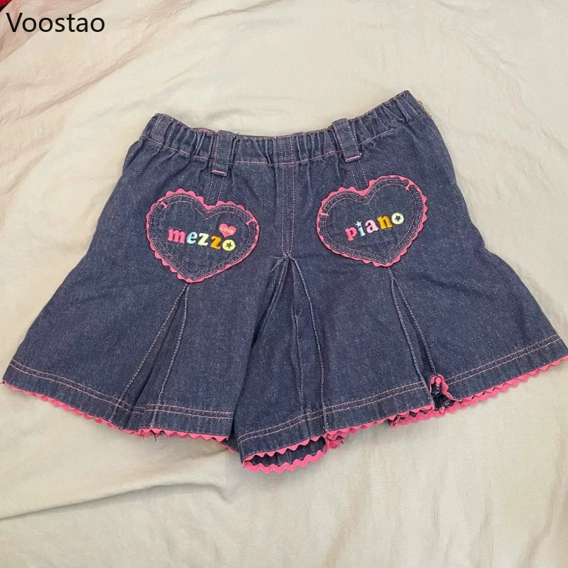 Japanese Kawaii Lolita Style Denim Skirt Women Sweet Cartoon Bunny Embroidery Mini Skirts Y2k Aesthetic Cute Party Short Skirt
