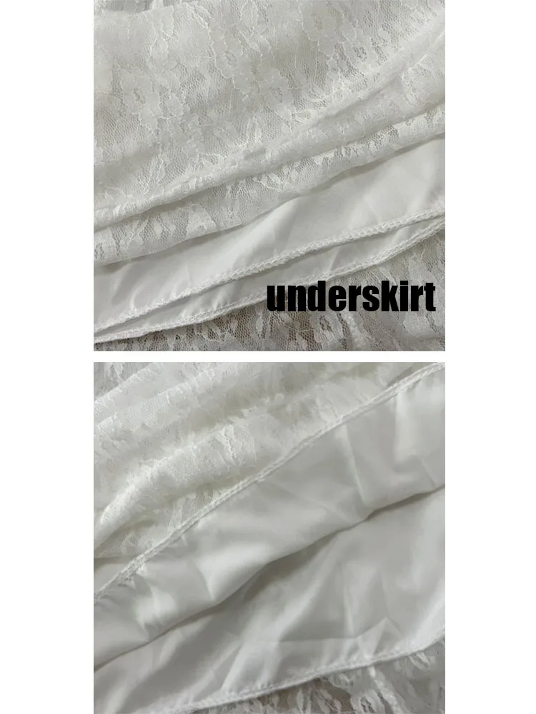 Deeptwon White Lace Asymmetrical Skirt Women Fairycore Sweet Vintage Mid Irregular Skirt Korean Style Aesthetic Ruffle Skirts