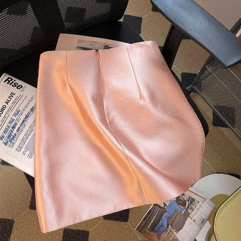 MEXZT Elegant Pink Mini Skirt Women Vintage Floral Beading Hip Wrap Skirts Summer Ladies Korean High Waist Design A Line Faldas