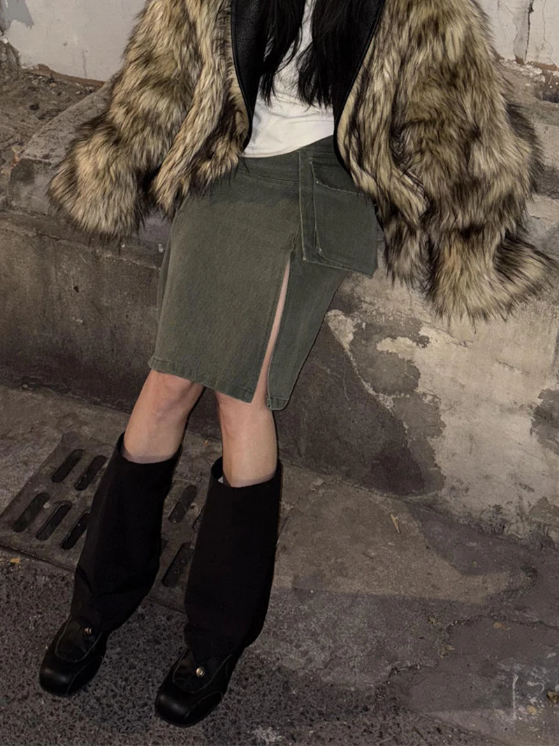 Y2K 2000S Cargo Mini Skirt Women Streetwear Sexy Split Asymmetrical Skirts Summer Gyaru Harajuku Grunge Casual Design Faldas New