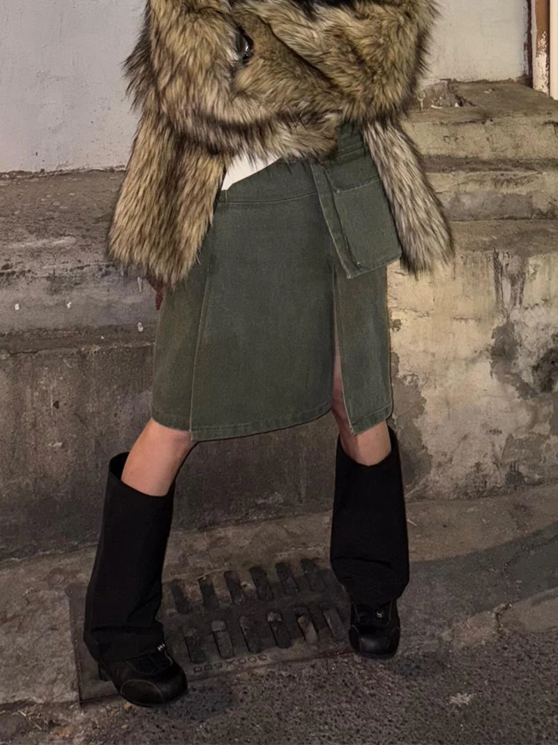 Y2K 2000S Cargo Mini Skirt Women Streetwear Sexy Split Asymmetrical Skirts Summer Gyaru Harajuku Grunge Casual Design Faldas New