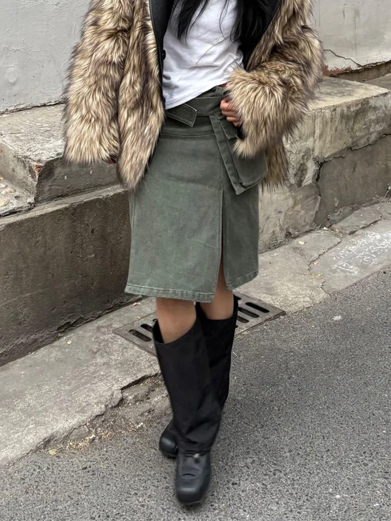 Y2K 2000S Cargo Mini Skirt Women Streetwear Sexy Split Asymmetrical Skirts Summer Gyaru Harajuku Grunge Casual Design Faldas New