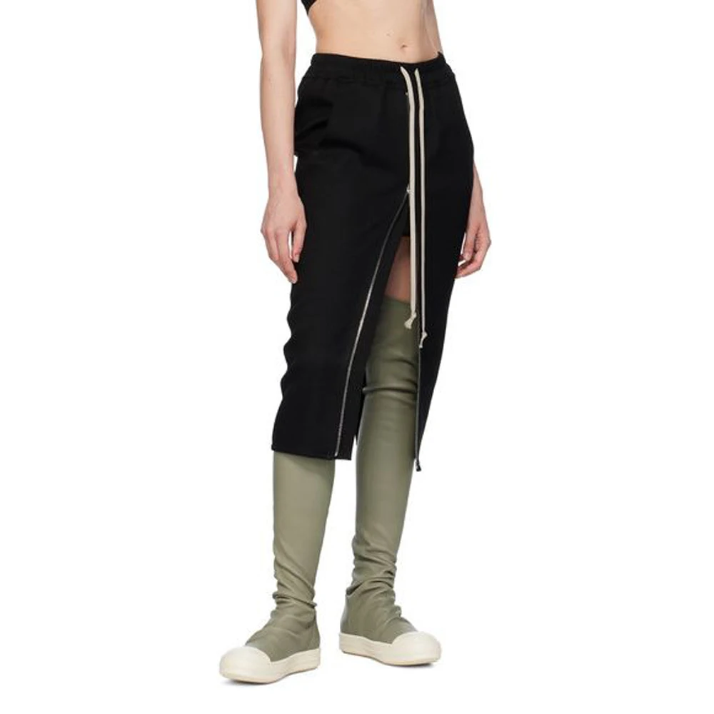 High Street RO Skirt Women's Zipper Double Opening High Waist Drawstring High Elasticity Slimming Effect Fashionable Slim Skirts