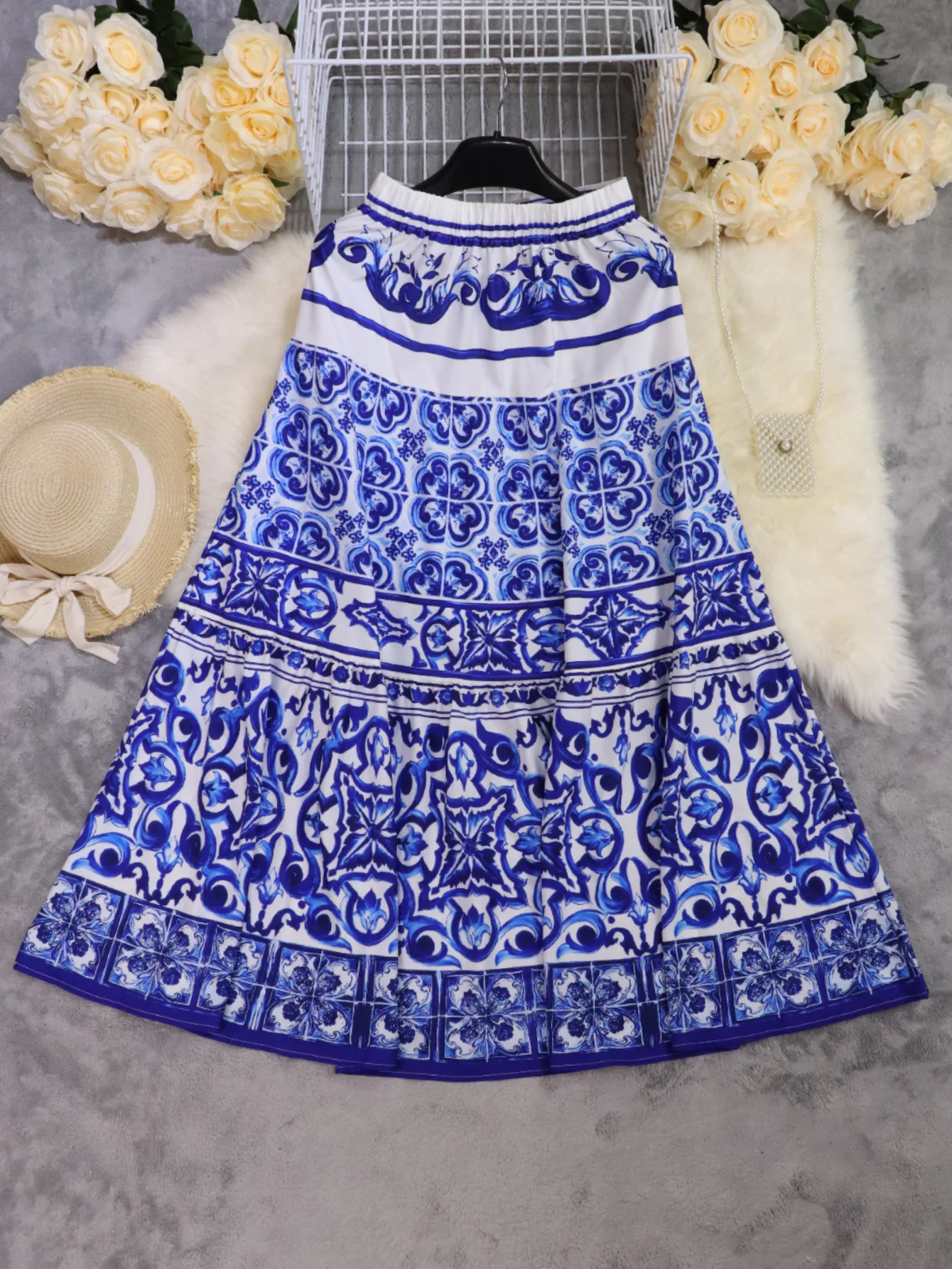 Women Skirt Long Skirts A Line Print Floral High Waist Y2k Streetwear Maxi Casual Loose Pleated Elegant Beach Party Beach 2025