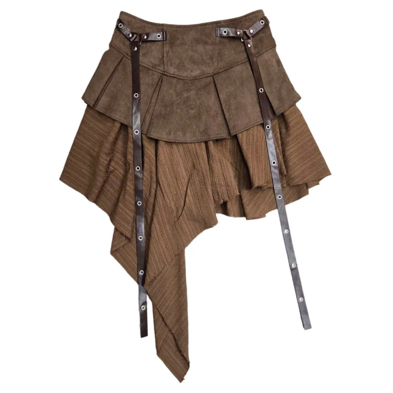 Short Skirts Women Pleated Skirt A Line Elastic Waist Irregular Vintage Elegant Splice Y2k Streetwear Work Sexy 2026 Spring