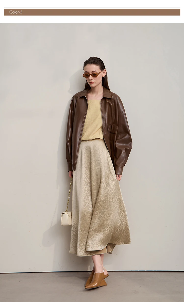 AMII Women's Skirt Loose Long A-skirt Satin Skirts For Women 2025 Autumn New Minimalist Solid Color Clothing Ladies 12513015