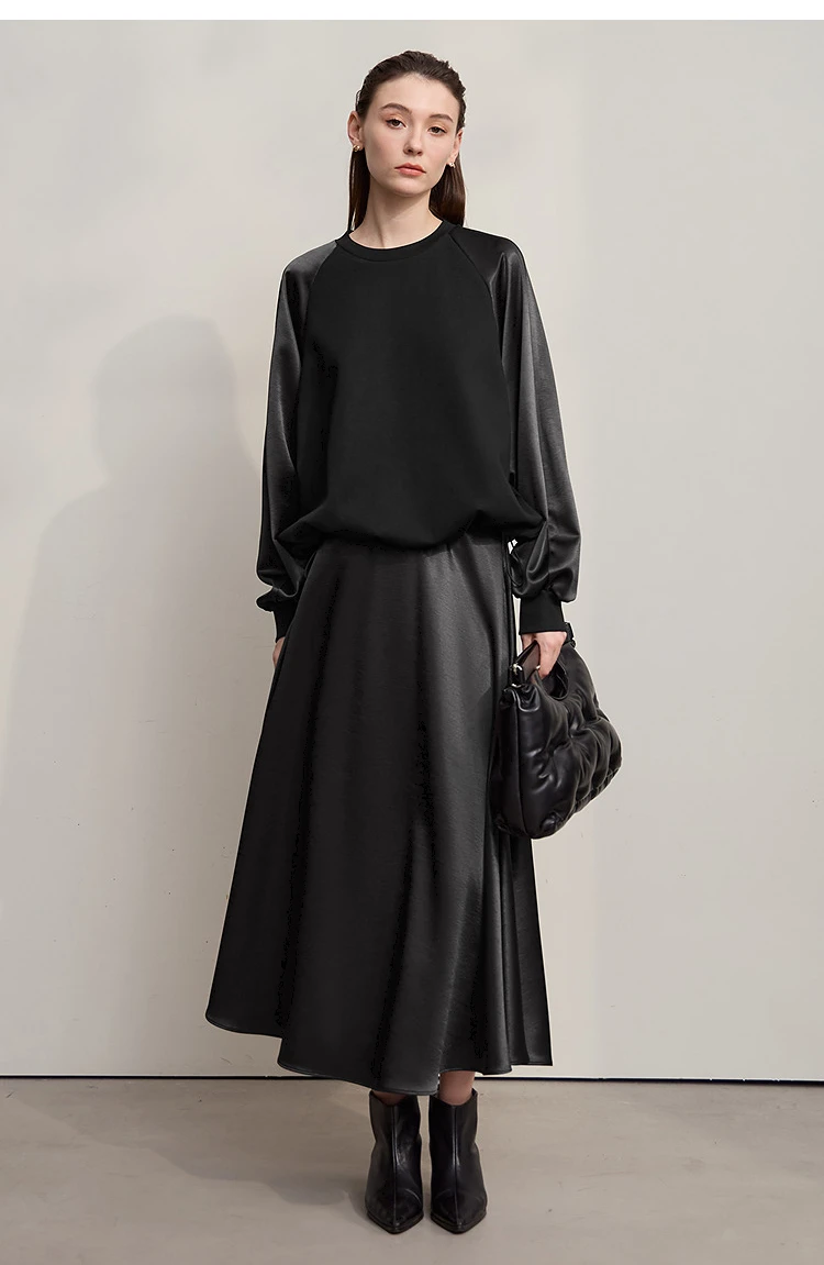 AMII Women's Skirt Loose Long A-skirt Satin Skirts For Women 2025 Autumn New Minimalist Solid Color Clothing Ladies 12513015