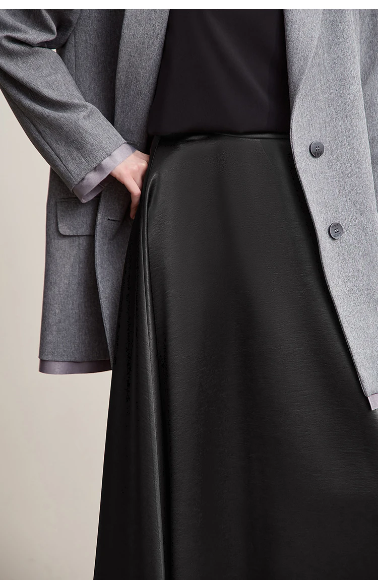 AMII Women's Skirt Loose Long A-skirt Satin Skirts For Women 2025 Autumn New Minimalist Solid Color Clothing Ladies 12513015