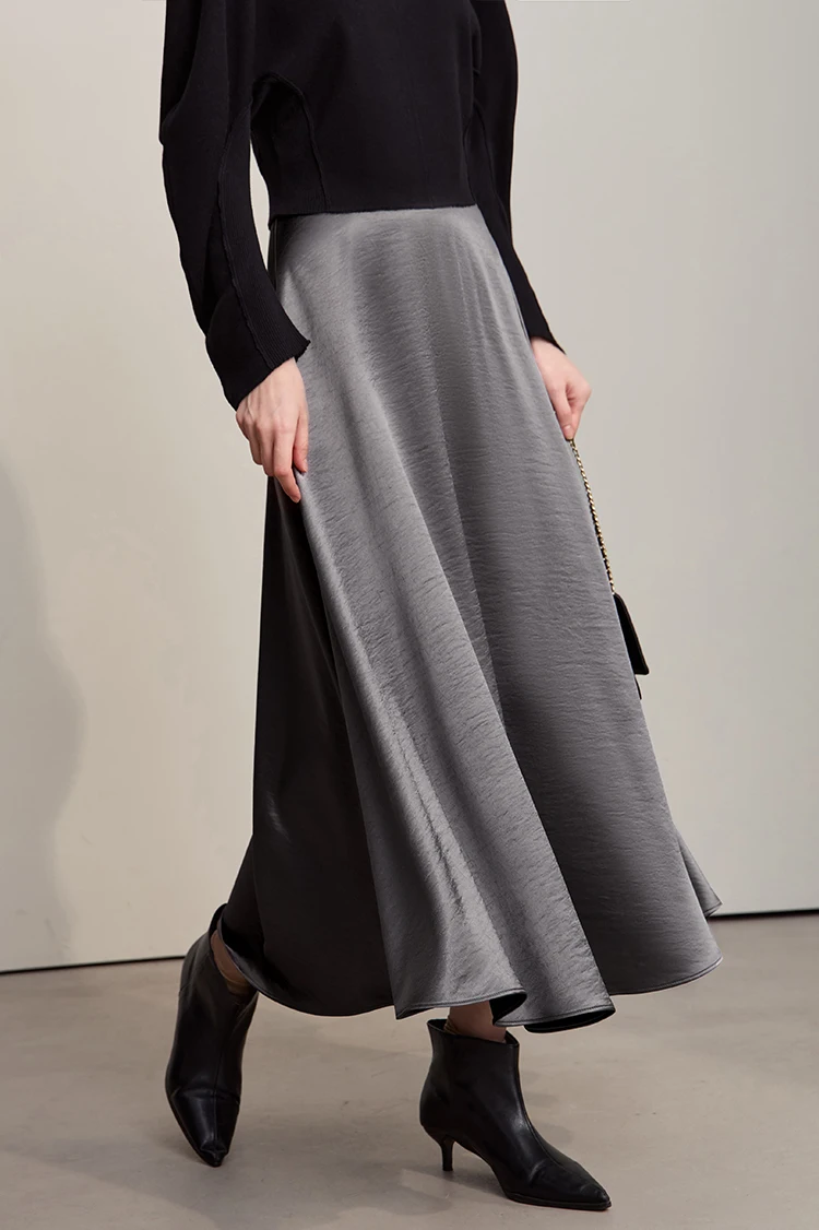 AMII Women's Skirt Loose Long A-skirt Satin Skirts For Women 2025 Autumn New Minimalist Solid Color Clothing Ladies 12513015