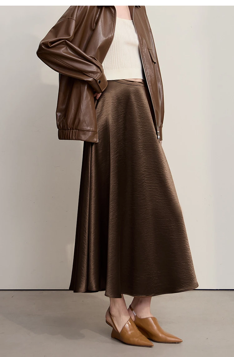 AMII Women's Skirt Loose Long A-skirt Satin Skirts For Women 2025 Autumn New Minimalist Solid Color Clothing Ladies 12513015