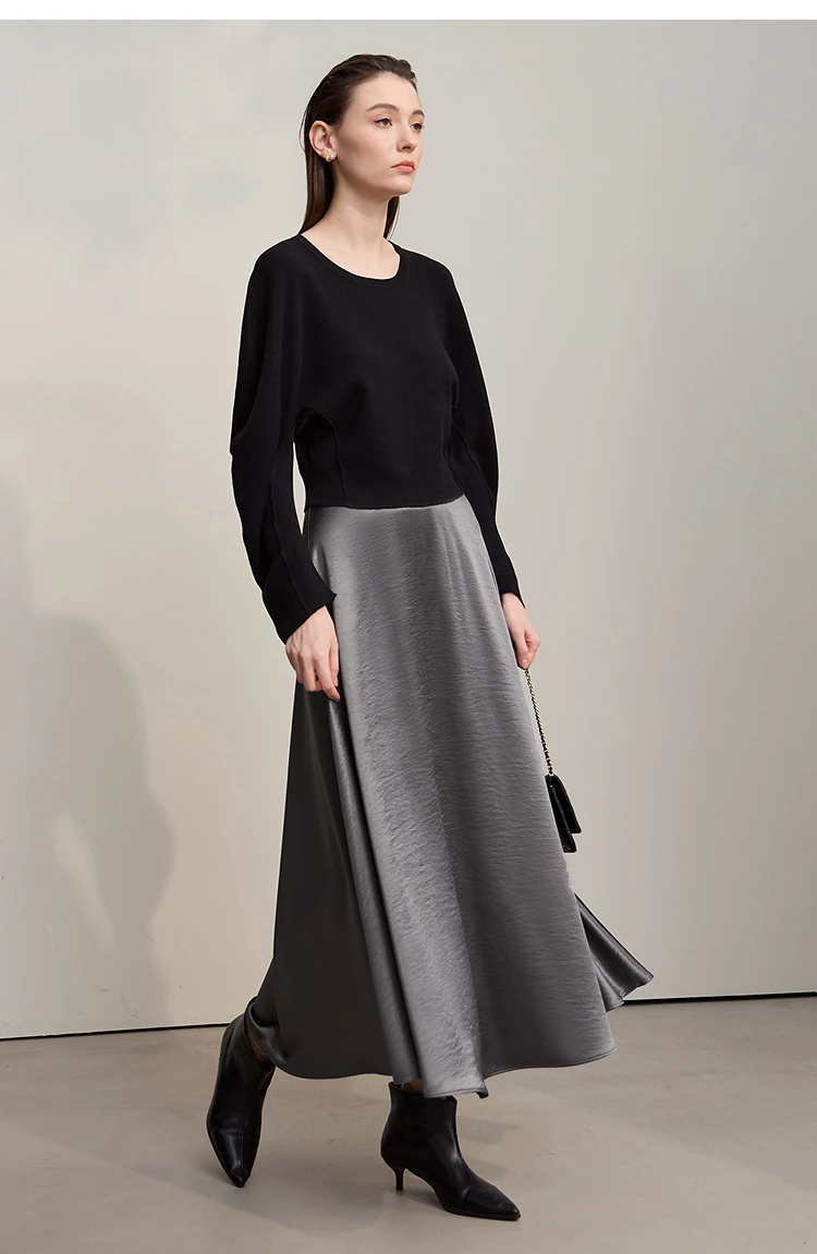 AMII Women's Skirt Loose Long A-skirt Satin Skirts For Women 2025 Autumn New Minimalist Solid Color Clothing Ladies 12513015