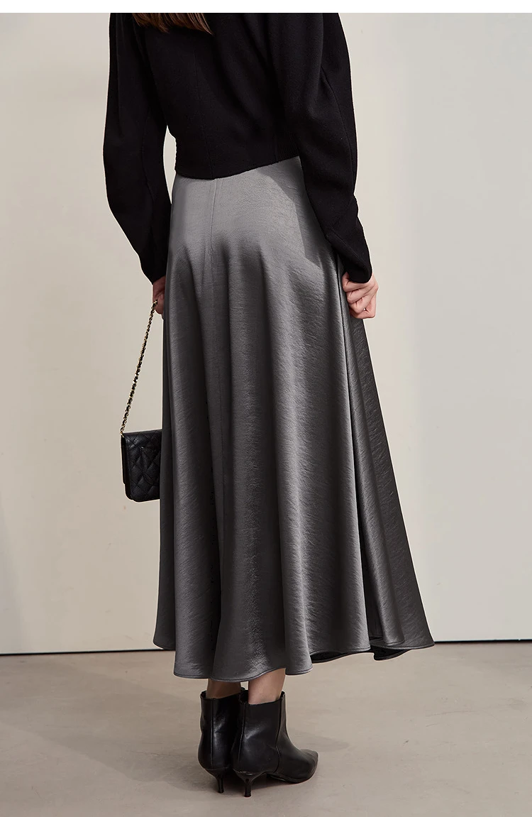 AMII Women's Skirt Loose Long A-skirt Satin Skirts For Women 2025 Autumn New Minimalist Solid Color Clothing Ladies 12513015