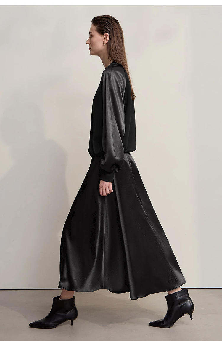 AMII Women's Skirt Loose Long A-skirt Satin Skirts For Women 2025 Autumn New Minimalist Solid Color Clothing Ladies 12513015