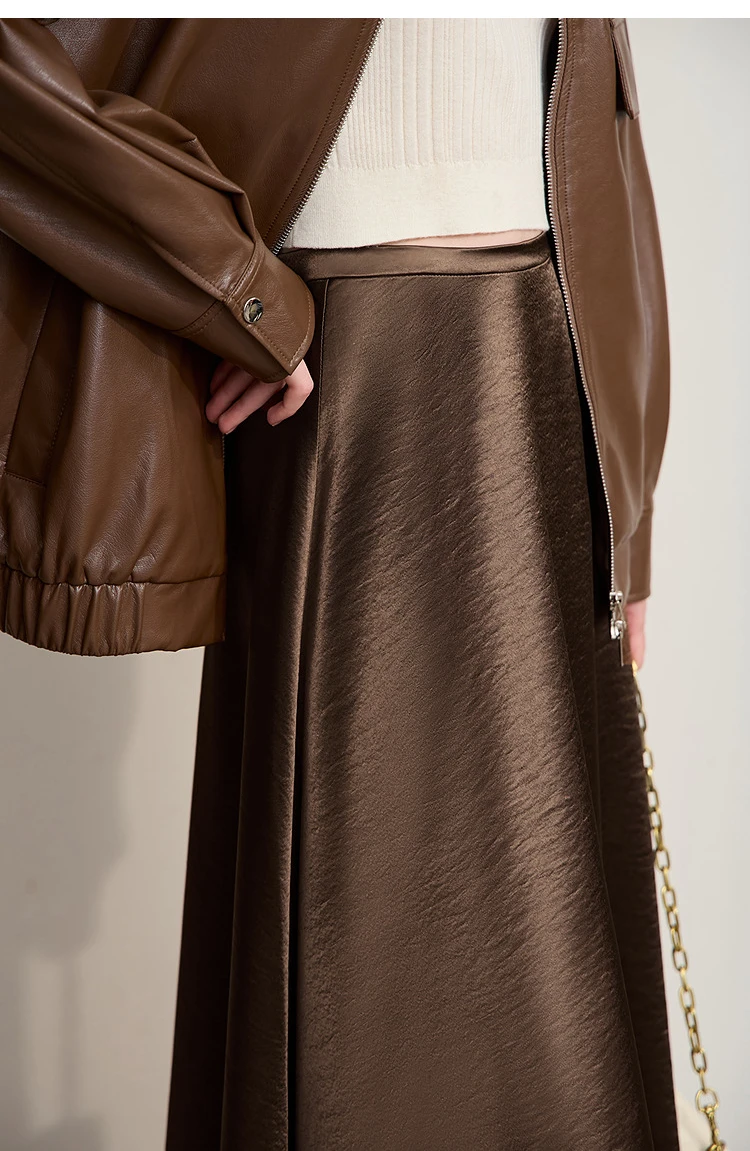 AMII Women's Skirt Loose Long A-skirt Satin Skirts For Women 2025 Autumn New Minimalist Solid Color Clothing Ladies 12513015