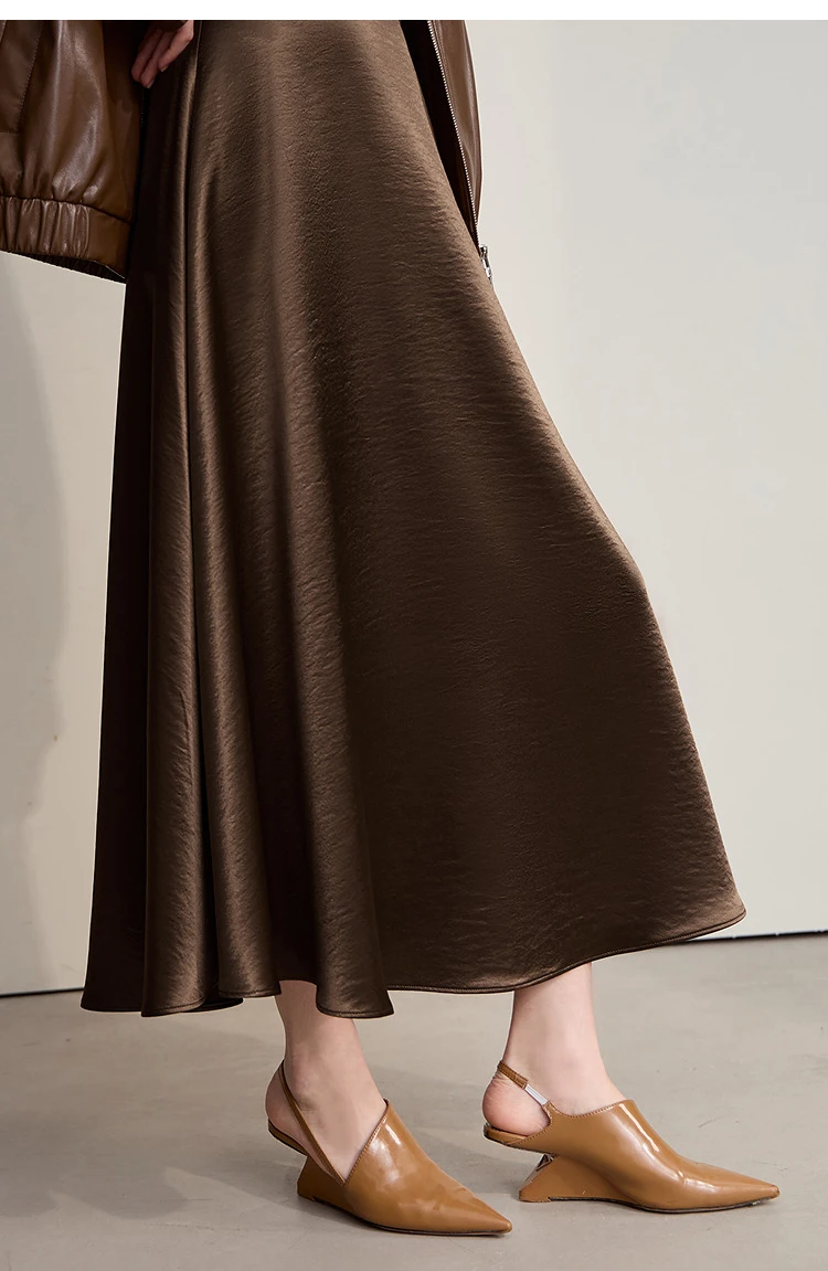 AMII Women's Skirt Loose Long A-skirt Satin Skirts For Women 2025 Autumn New Minimalist Solid Color Clothing Ladies 12513015