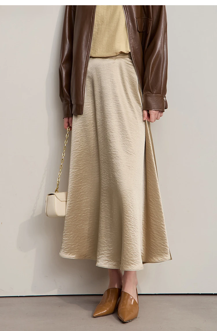 AMII Women's Skirt Loose Long A-skirt Satin Skirts For Women 2025 Autumn New Minimalist Solid Color Clothing Ladies 12513015
