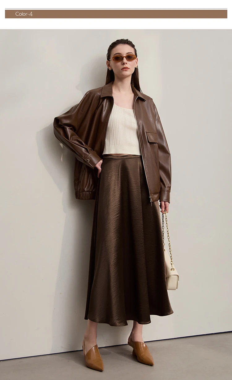 AMII Women's Skirt Loose Long A-skirt Satin Skirts For Women 2025 Autumn New Minimalist Solid Color Clothing Ladies 12513015