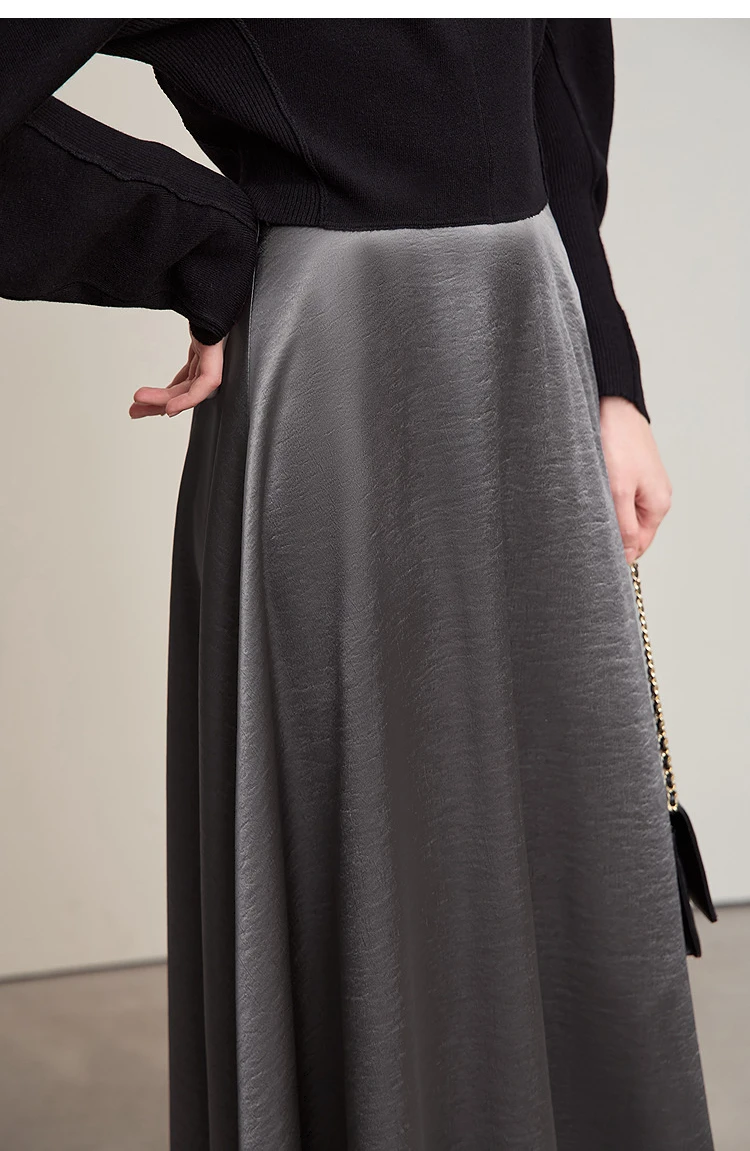 AMII Women's Skirt Loose Long A-skirt Satin Skirts For Women 2025 Autumn New Minimalist Solid Color Clothing Ladies 12513015