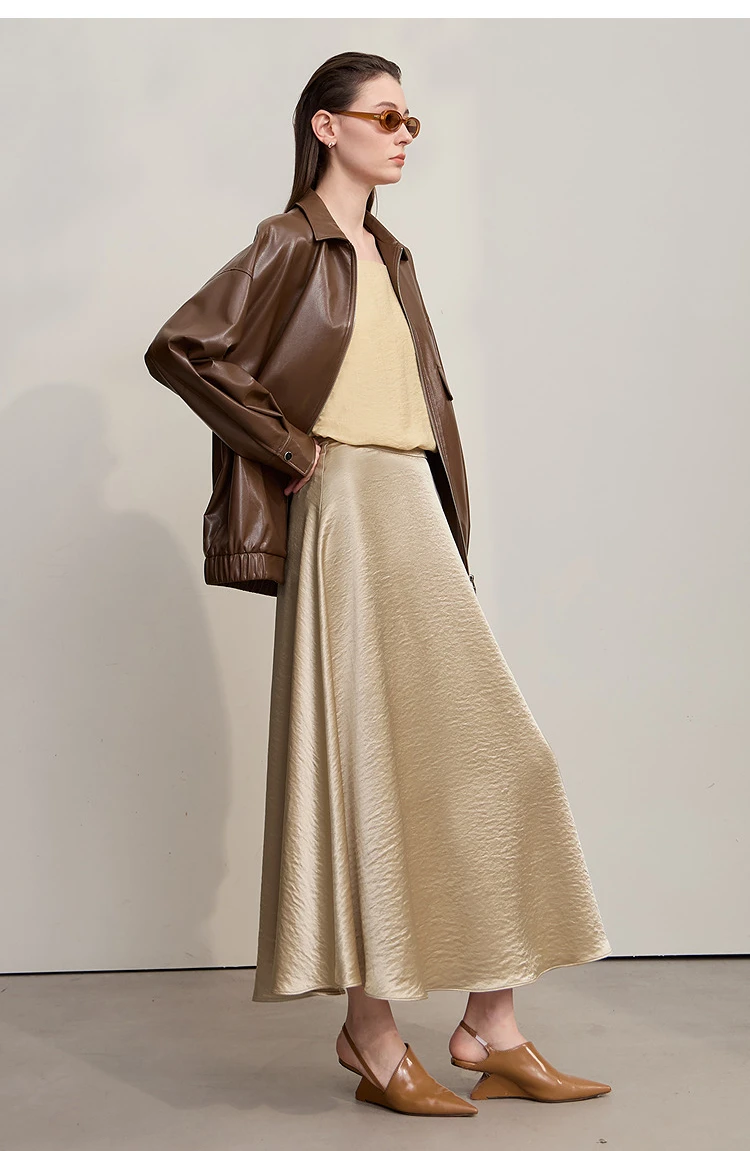 AMII Women's Skirt Loose Long A-skirt Satin Skirts For Women 2025 Autumn New Minimalist Solid Color Clothing Ladies 12513015