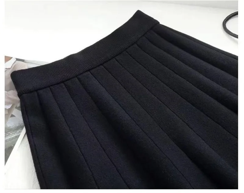 Women's Autumn Winter Ethnic Style A-line Skirt High Waist Elastic Waist Mid Length Knitted Wool Large Swing Skirt Sweater Skirt