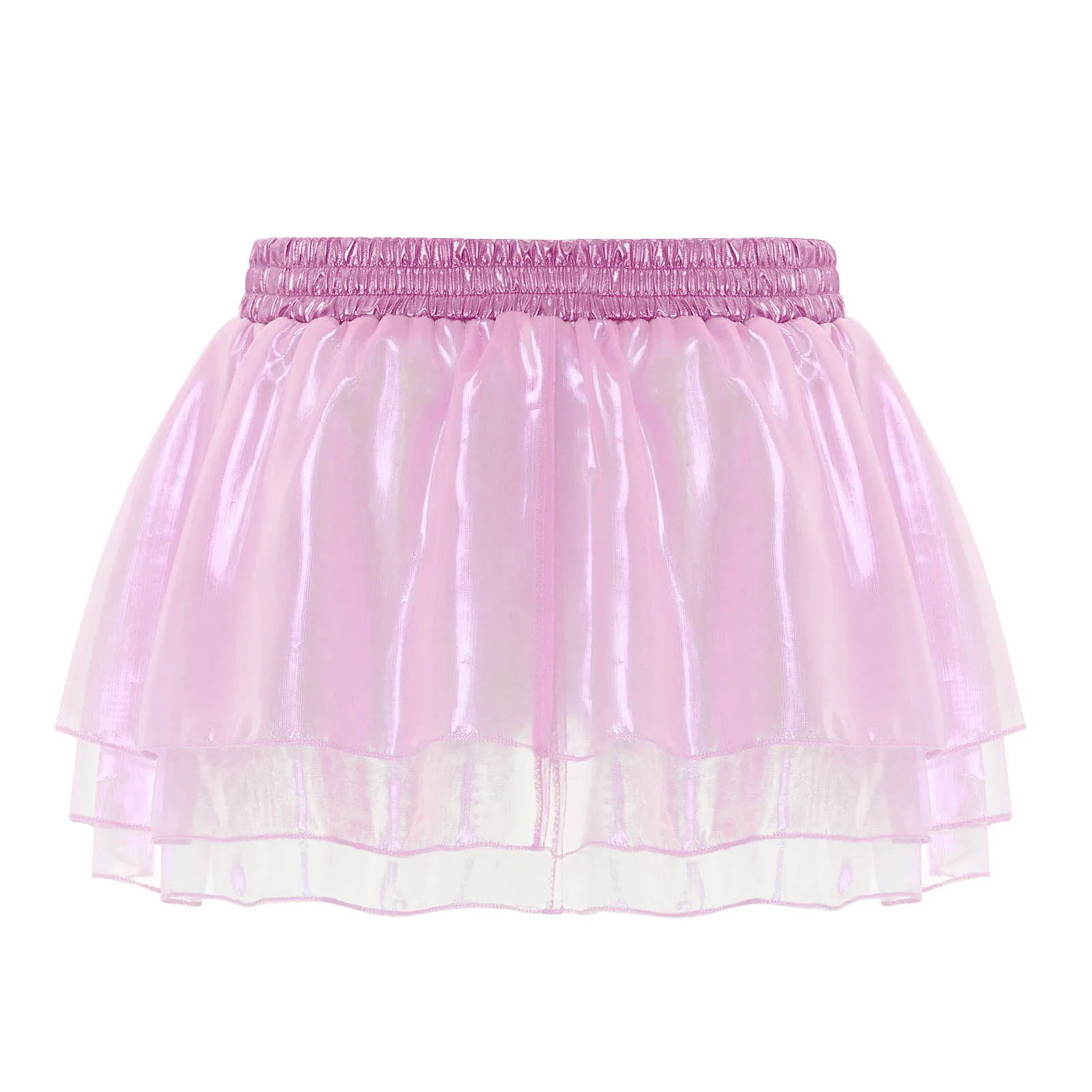 Womens Tiered A-line Pleated Short Skirt Shiny Glitter Skirt for Rave Festival Pole Dance Bar Party Skirt Night Club Costume
