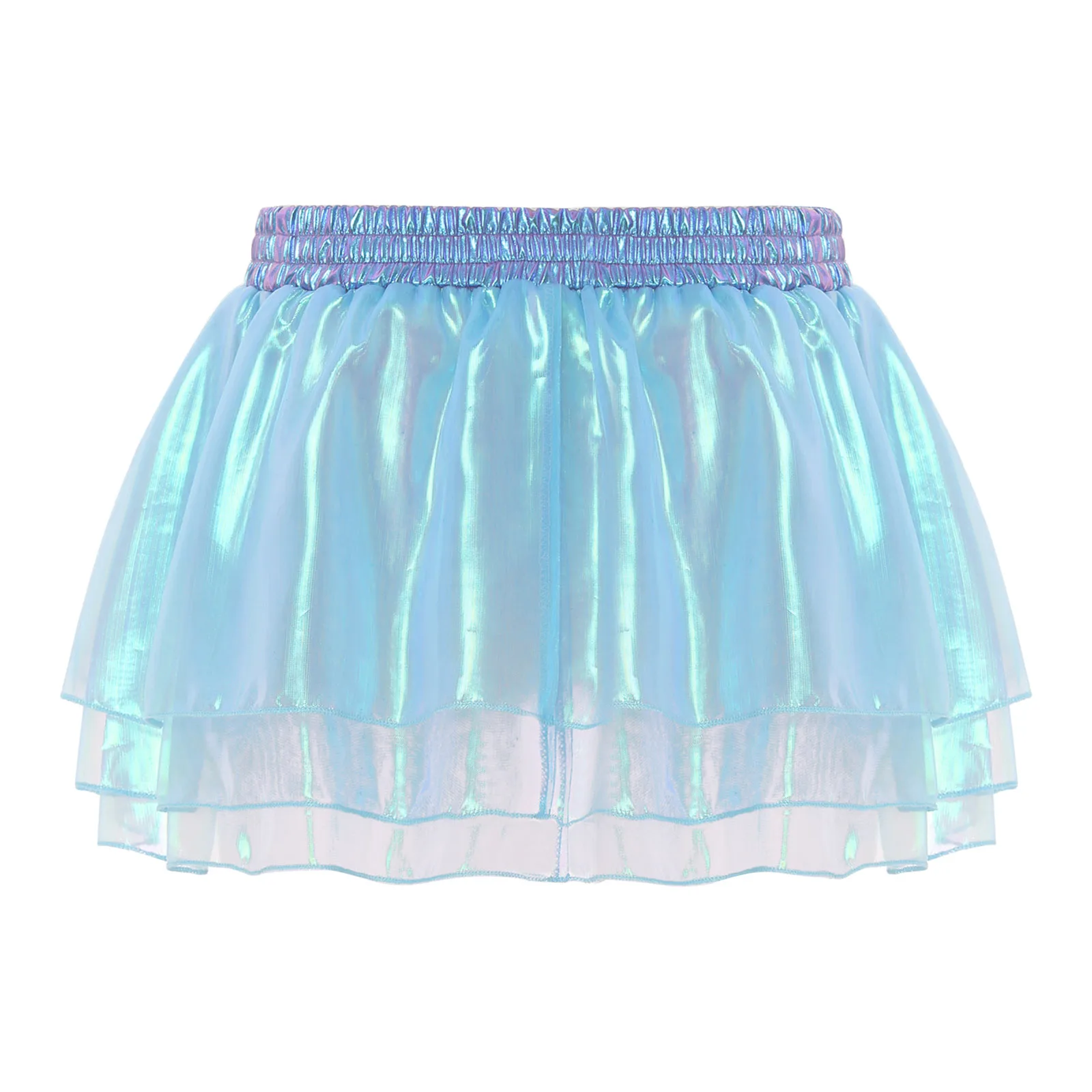 Womens Tiered A-line Pleated Short Skirt Shiny Glitter Skirt for Rave Festival Pole Dance Bar Party Skirt Night Club Costume