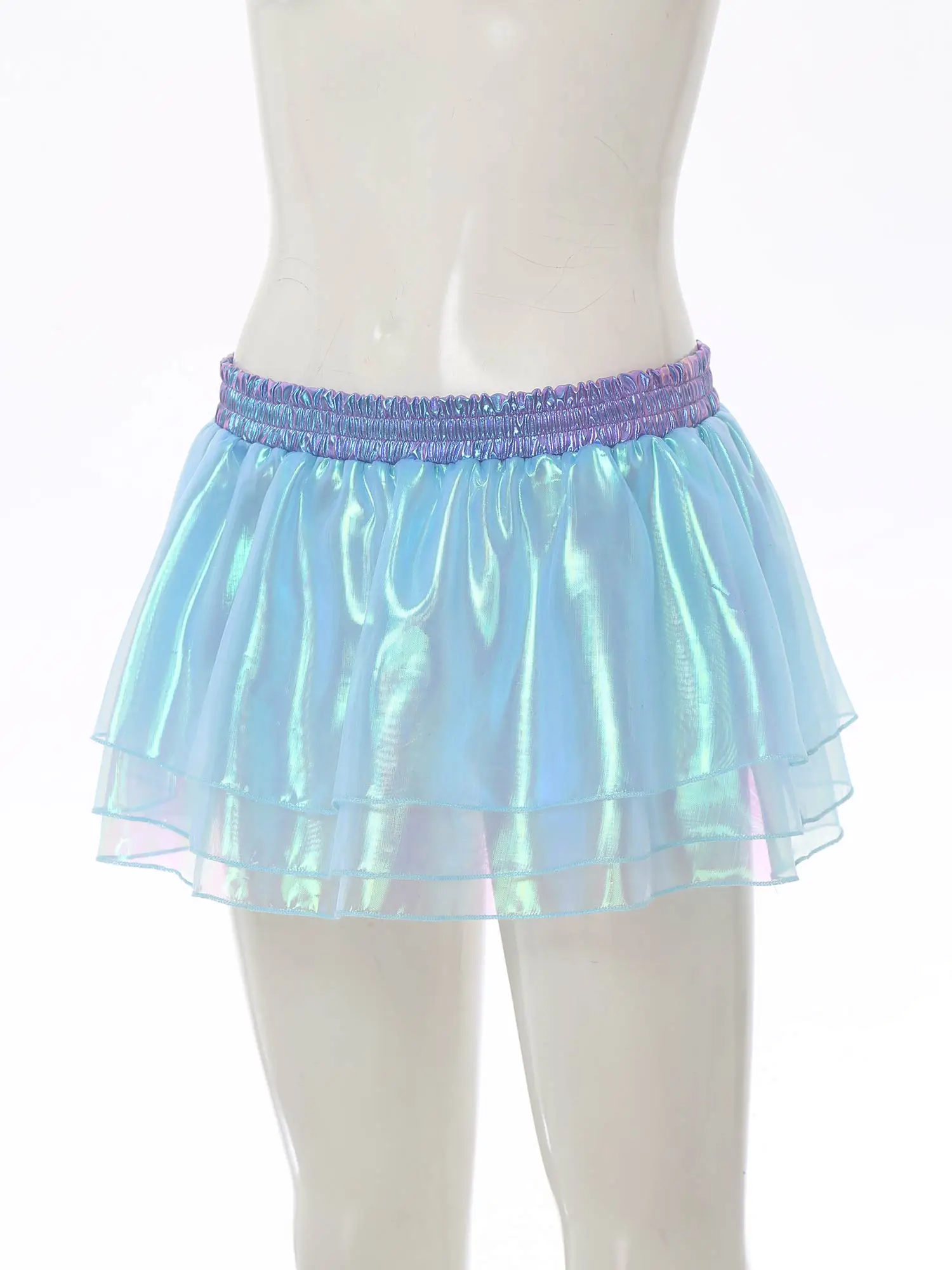 Womens Tiered A-line Pleated Short Skirt Shiny Glitter Skirt for Rave Festival Pole Dance Bar Party Skirt Night Club Costume