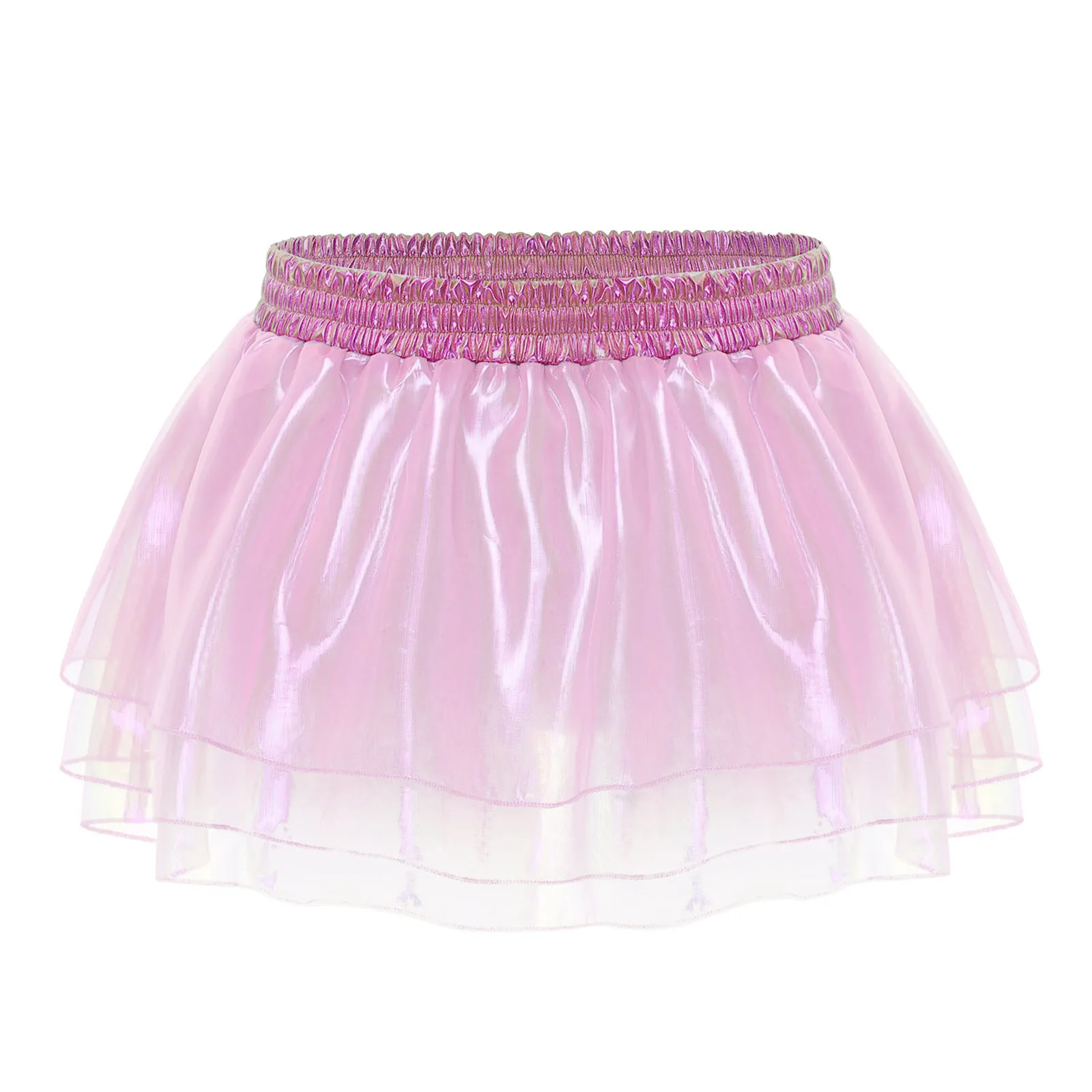 Womens Tiered A-line Pleated Short Skirt Shiny Glitter Skirt for Rave Festival Pole Dance Bar Party Skirt Night Club Costume