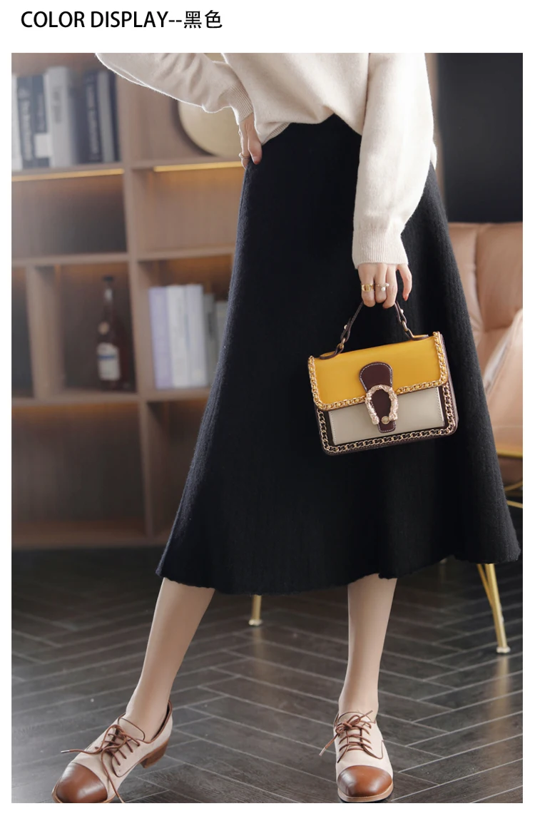 2025 Autumn New High-Waist 100%Pure Wool Pleated Long Skirt Women's Knit Base Skirt Fashion Pack Hip A-Line Cashmere Large Skirt