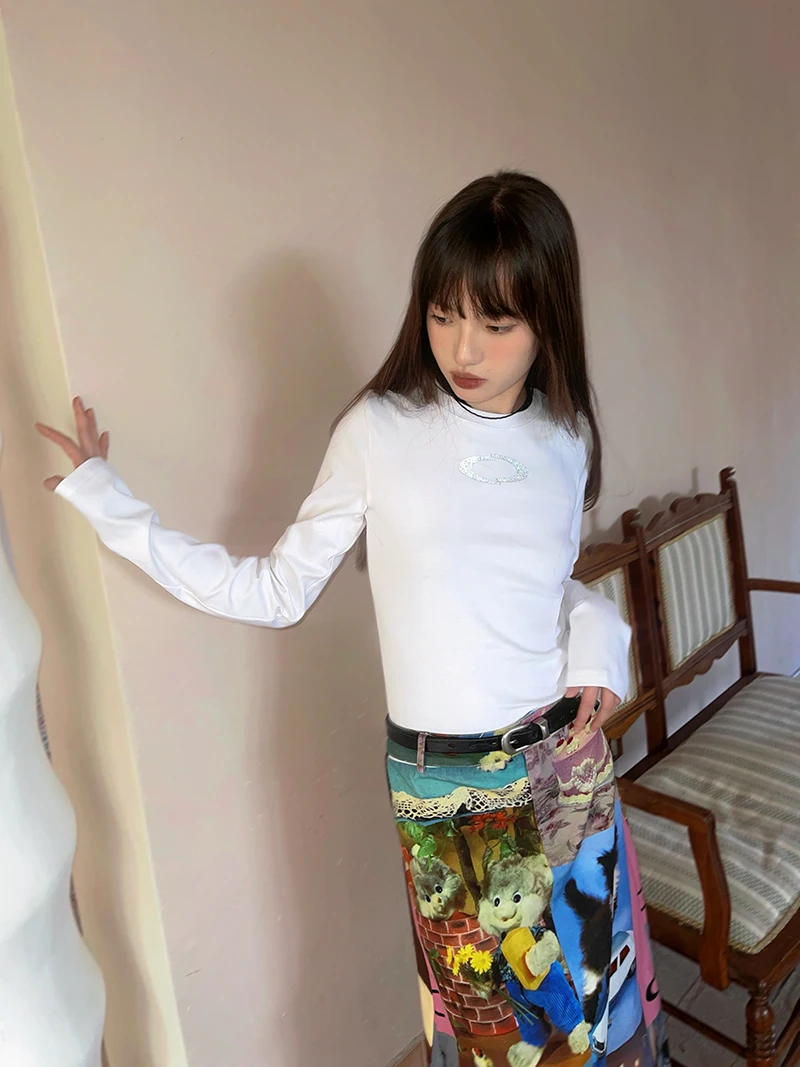 Retro Printed Women's Long Skirt Summer New Streetwear High Waist Casual A Line Skirt Femme Y2k 2000s Cute Party Club Skirt T936