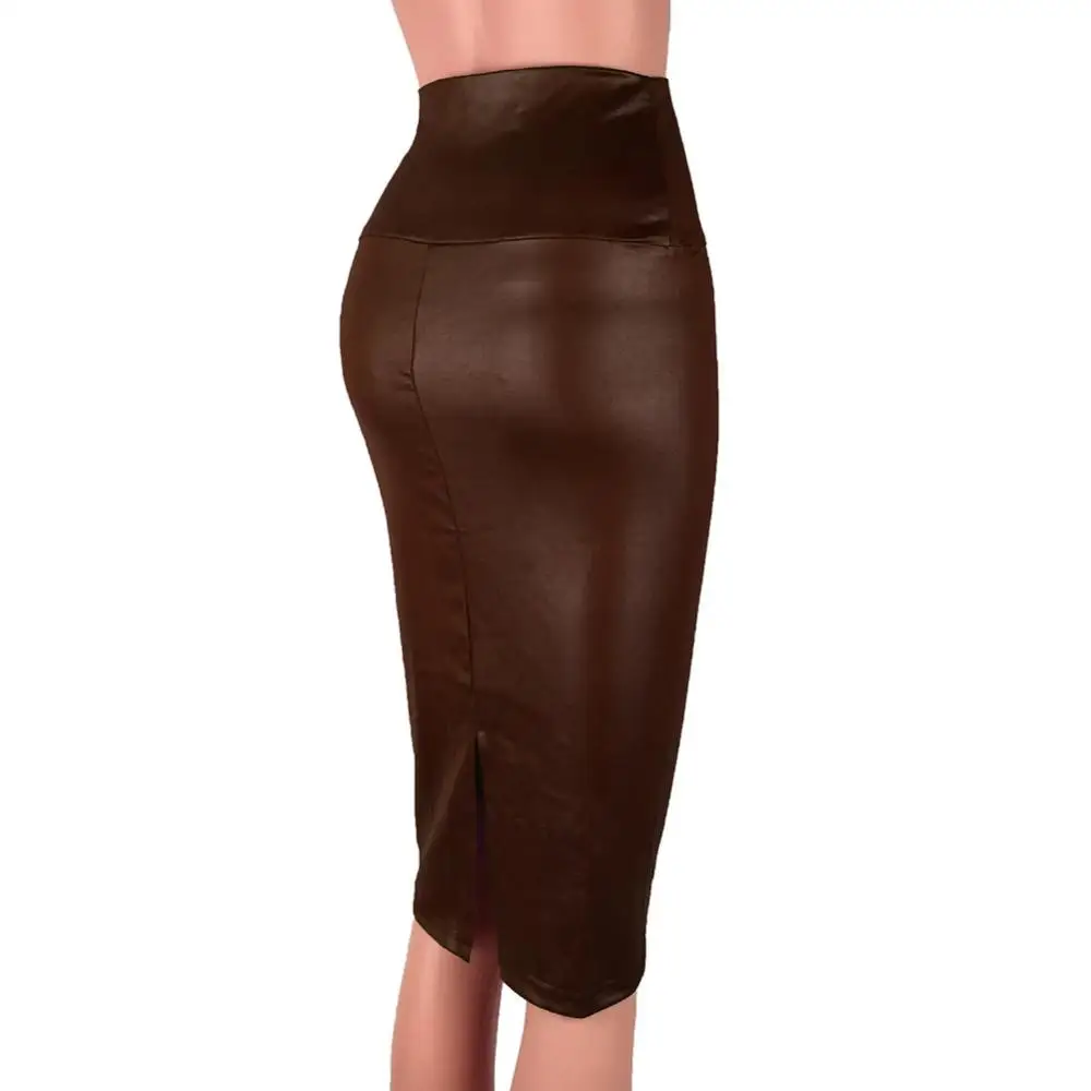 Leather Skirt Back Split Women Sexy Bodycon Pencil Skirt Sexy Office Lady Pencil Package Skirts High Waist Summer Long Skirt