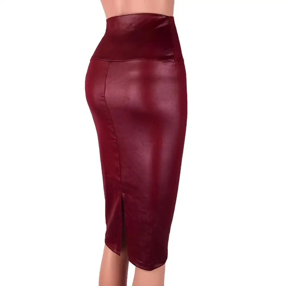 Leather Skirt Back Split Women Sexy Bodycon Pencil Skirt Sexy Office Lady Pencil Package Skirts High Waist Summer Long Skirt