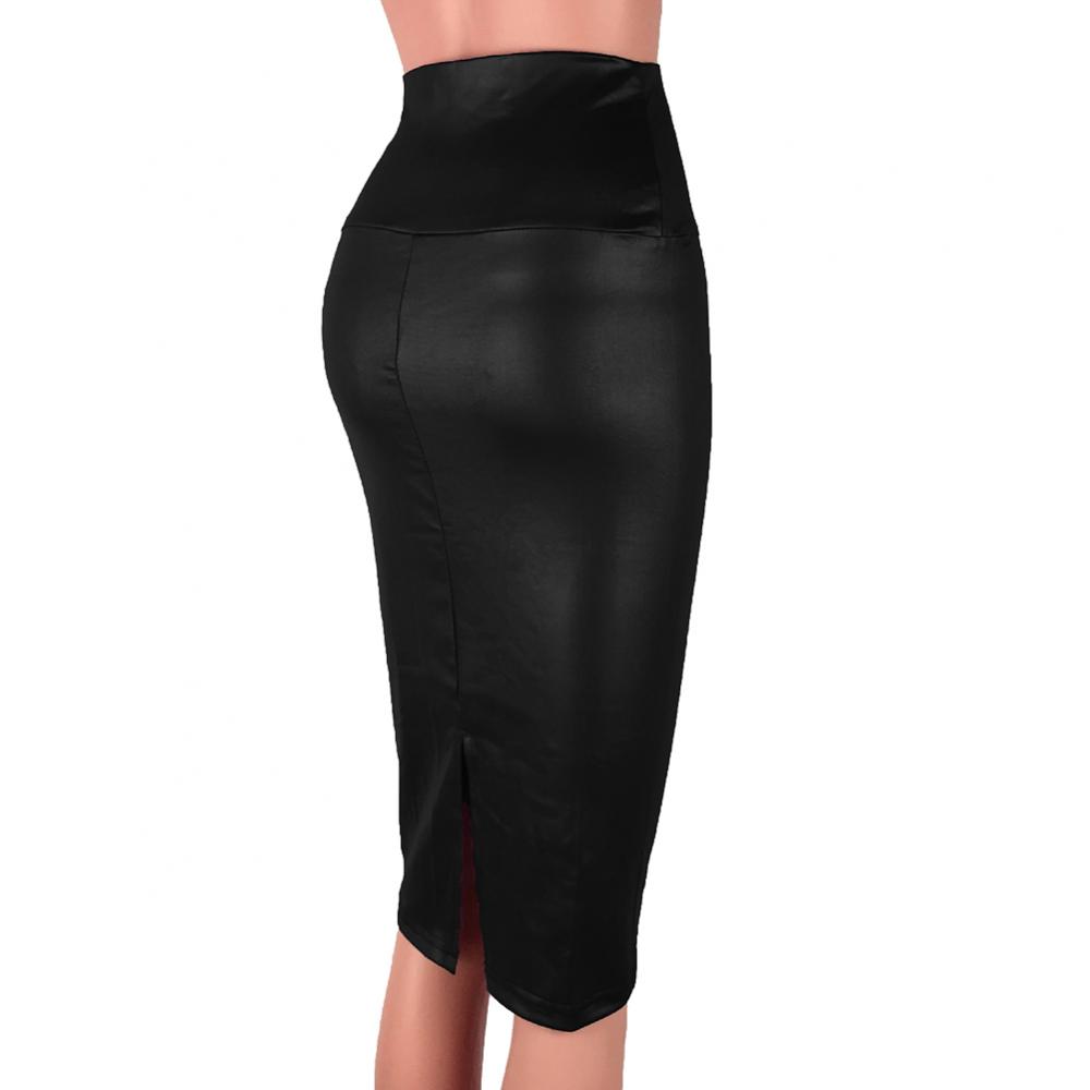 Leather Skirt Back Split Women Sexy Bodycon Pencil Skirt Sexy Office Lady Pencil Package Skirts High Waist Summer Long Skirt