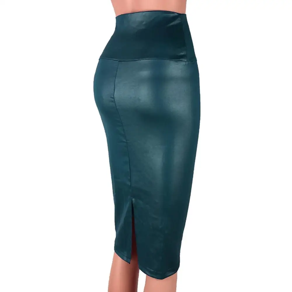 Leather Skirt Back Split Women Sexy Bodycon Pencil Skirt Sexy Office Lady Pencil Package Skirts High Waist Summer Long Skirt