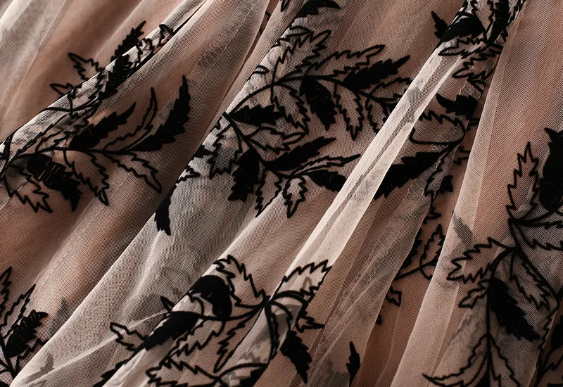 Women's Flocking Printed Chiffon Skirt in Autumn and Winter, Long A-line Large Swing Floral Mesh Skirt Suitable for All Seasons