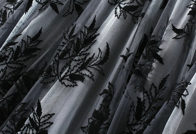 Women's Flocking Printed Chiffon Skirt in Autumn and Winter, Long A-line Large Swing Floral Mesh Skirt Suitable for All Seasons