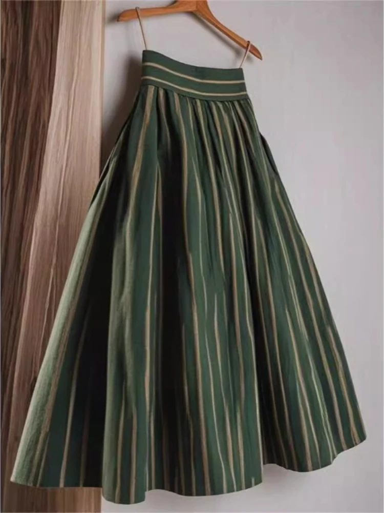 High Waist Skirt for Women's 2025 Faldas Mujer De Moda Vintage Korean Jupe Loose A-line Saia Fashion Striped Slim Fit Skirts