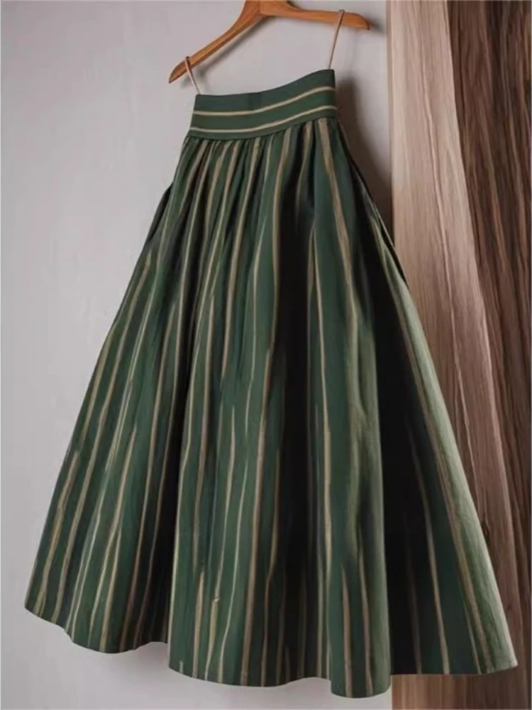 High Waist Skirt for Women's 2025 Faldas Mujer De Moda Vintage Korean Jupe Loose A-line Saia Fashion Striped Slim Fit Skirts