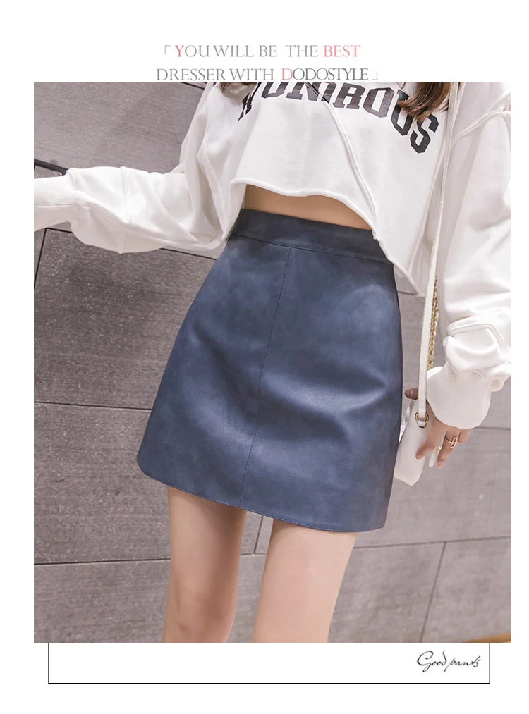 Jielur Leather Skirt Autumn Winter New Korean High Waist Mini Skirt Female 4 Colors Chic Black Sexy Saia A-line PU Skirts Women