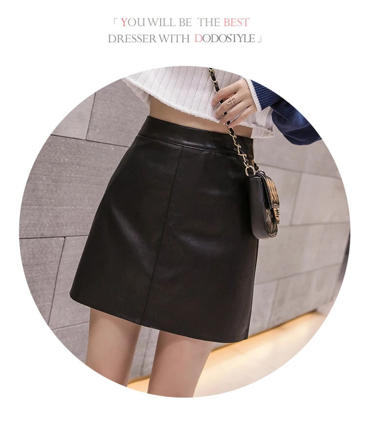 Jielur Leather Skirt Autumn Winter New Korean High Waist Mini Skirt Female 4 Colors Chic Black Sexy Saia A-line PU Skirts Women