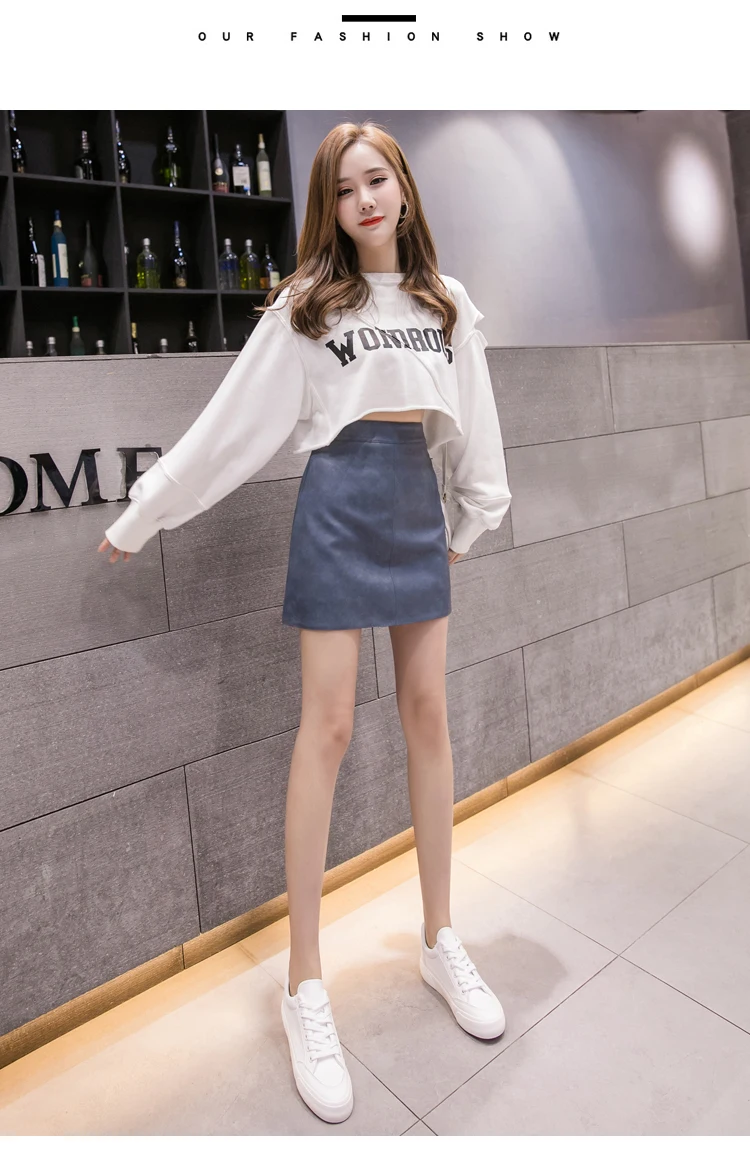 Jielur Leather Skirt Autumn Winter New Korean High Waist Mini Skirt Female 4 Colors Chic Black Sexy Saia A-line PU Skirts Women