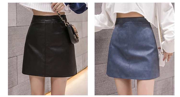Jielur Leather Skirt Autumn Winter New Korean High Waist Mini Skirt Female 4 Colors Chic Black Sexy Saia A-line PU Skirts Women