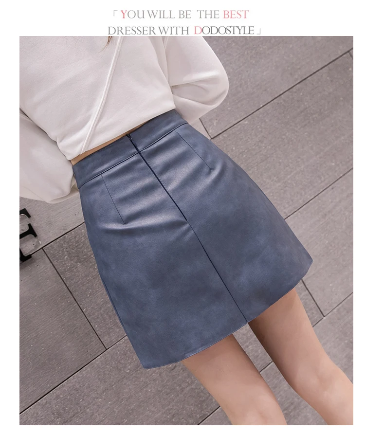 Jielur Leather Skirt Autumn Winter New Korean High Waist Mini Skirt Female 4 Colors Chic Black Sexy Saia A-line PU Skirts Women