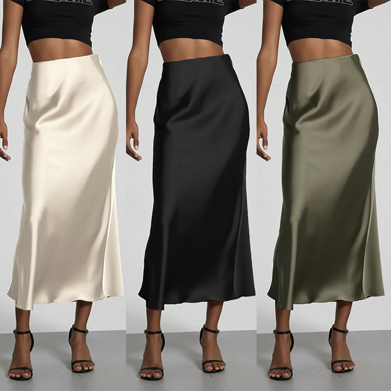 Women's Fashion Satin Long Skirt High Waist Solid Color Casual Basic Fishtail Skirt Chic Summer Party Clothing 2026
