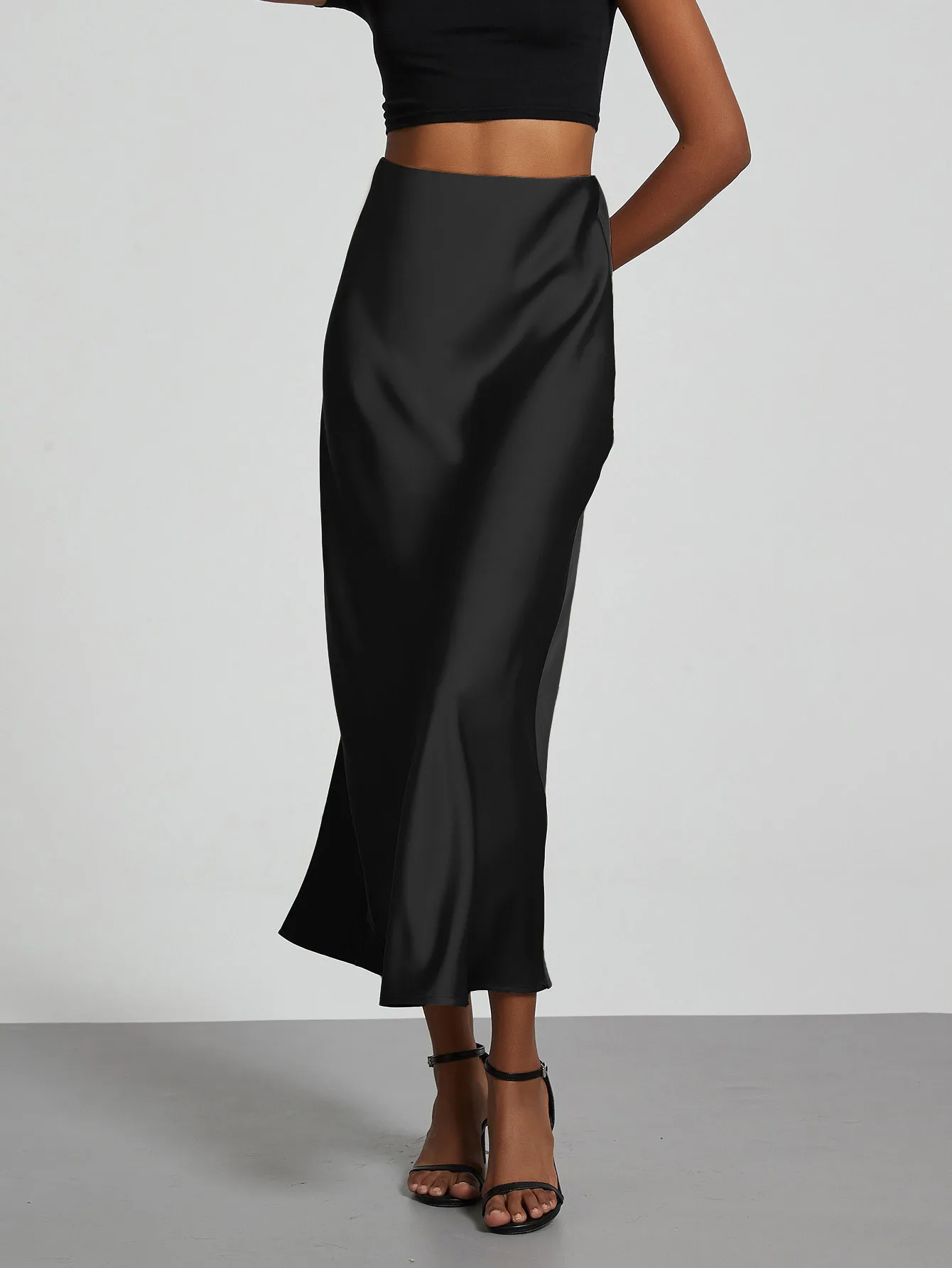 Women's Fashion Satin Long Skirt High Waist Solid Color Casual Basic Fishtail Skirt Chic Summer Party Clothing 2026