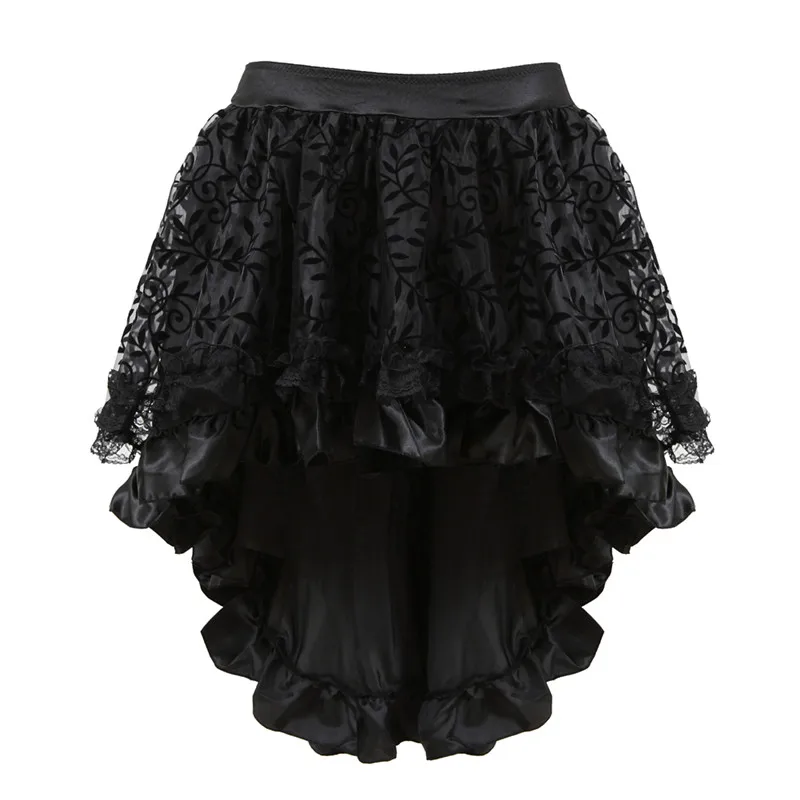 Skirt For Women Victorian Burlesque Costumes Gothic Steampunk Clothing Ruffled Chiffon Black Multilayer Lace Matching Corset